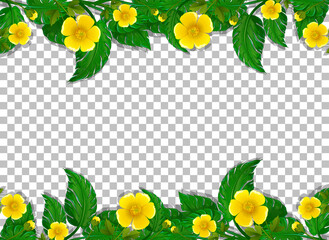 Yellow flower and leaves frame template on transparent background