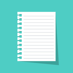 Sheet with notepad. Memo concept. Broken page from a diary. Note on a white blank pure sheet. Vector illustration flat design. Isolated on white background.