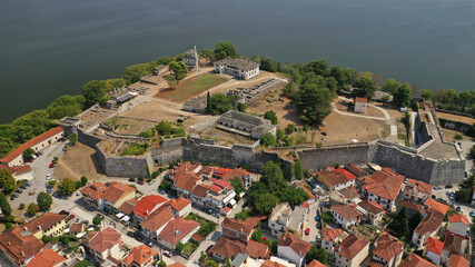 Aerial drone photo of iconic castle and ancinet citadel of Ioannina featuring Byzantine Museum, Its Kale Acropolis, Fetiche Mosque and Ali Pasha's tomb, Epirus, Greece