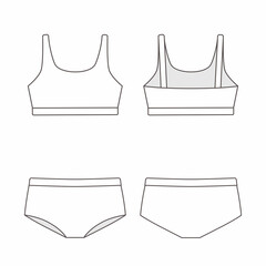 Mockup of set of sports underwear for women in linear style. Front and back views. Flat style. Vector illustration