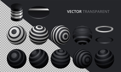 Set of vector spheres and balls on a transparent background
