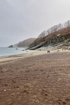 beautiful gloomy rocks by the sea