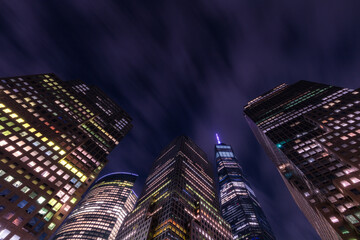 Manhattan skyline at night with long exposure
