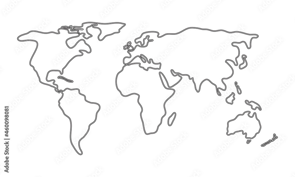 Poster vector simple thin line drawing of world map