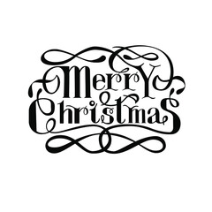 Christmas lettering in black and white made in vector. The beautiful font is perfect for postcards, prints and souvenirs. The inscription Merry Christmas is suitable for various typography, banners on