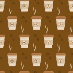 Vector illustration of coffe pattern. Endless pattern of a warm autumn latte. Walking through the autumn streets. 