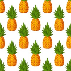 Summer pattern with pineapples. Vector seamless pattern with tropical fruits and their slices. 