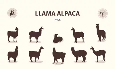 Fotobehang Llama and alpaca silhouette pack vol. 2 © vectourier