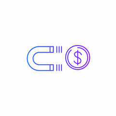 Power Coin Dollar Magnetic Influence line icon.vector illustration.isolated on white background.