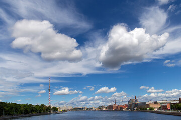 View of the Bolshaya Nevka and the St. Petersburg TV tower. Views of St. Petersburg.