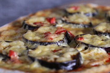 vegetarian pizza with eggplant tomato and cheese