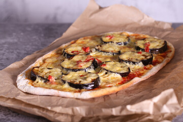 vegetarian pizza with eggplant tomato and cheese