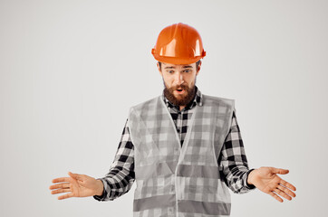 bearded man Construction industry work hand gestures isolated background