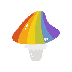 The rainbow mushroom is an LGBTQ symbol. Vector illustration of an isolated mushroom on a white background. A simple flat icon. Happy pride month.