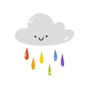 A cloud with multicolored rain. Vector illustration of an isolated cloud on a white background. A simple flat icon. Happy pride month.