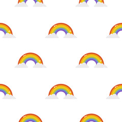 Seamless pattern on the LGBTQ theme. Seamless pattern with rainbow and clouds. Vector illustration with LGBTQ symbols. Rainbow stickers, digital paper, wrapping paper. Happy pride - background.