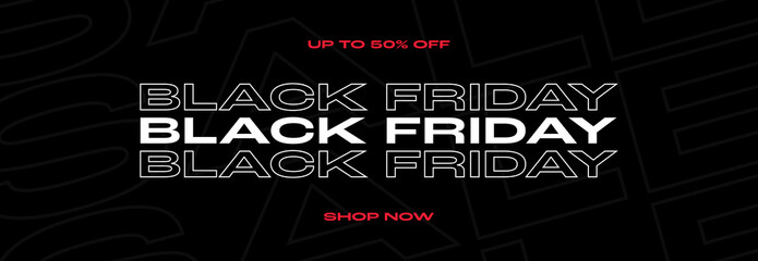 Black Friday sale banner vector. Modern sale banner design template for Black Friday with repeated text on black background.
