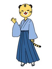 高等身の人型の着物を着たトラのキャラクター