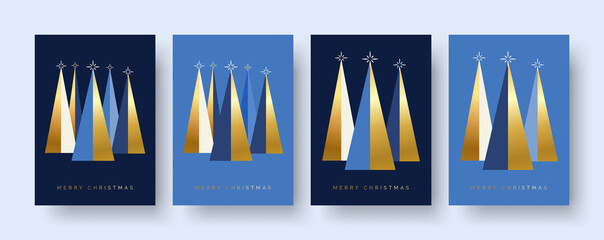 Elegant Christmas Card Design Template. Set of Luxury Christmas Card Designs with Golden Christmas Tree Scene Illustration Decoration.