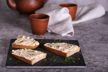 sandwiches with butter and caviar of cod fish