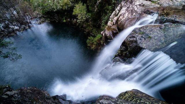 Waterfall and lake in tima lapse
