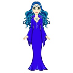 Animation beautiful witch. Full growth. Vector illustration isolated on a white background.