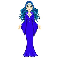 Animation beautiful witch. Full growth. Vector illustration isolated on a white background.