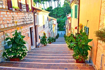 view of the historic center of Numana, a village located in Ancona on the Conero Riviera in the Marche region of Italy