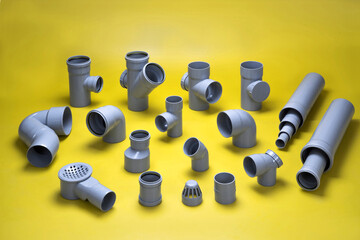 UPVC  CPVC Fittings for polypropylene pipes. Elements for pipelines. plastic piping elements. They are designed for connecting pipes. Concept sale of polypropylene fittings.