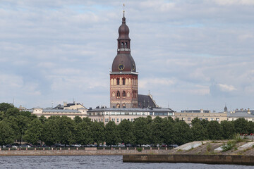 Obraz premium Old Riga Cityscape view of church tower.