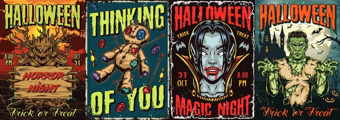 Happy Halloween colorful vintage posters