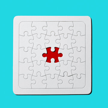 red gap in a blank jigsaw puzzle