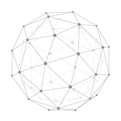 Abstract Transparent Wireframe Triangulated Sphere. Low Poly Spherical Object with Gray Connected Lines and Dots. Cybernetic Shape with Grid and Transparent Lines - 460106659