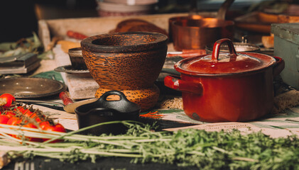 vintage kitchen utensils still life with a retro style