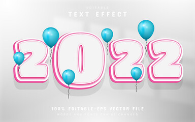 2022 text, editable pink cartoon text effect