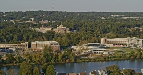 Augusta Georgia Aerial v9 circular pan shot overlooking at srp park, residential apartments and downtown cityscape on other side of savannah river - Shot with Inspire 2, X7 camera - October 2020