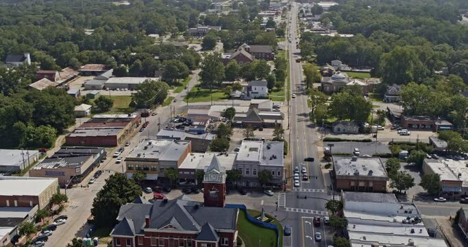 Jackson Georgia Aerial v8 drone hovering above, victorian style butts county courthouse under restoration and repurpose as visitor center - Shot with Inspire 2, X7 camera - September 2020