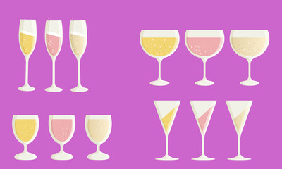 A set of different glasses. Party, Christmas. Birthday party.