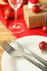 New Year table setting on wooden ​table