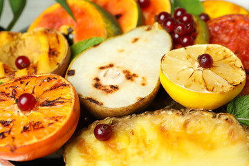 Grilled fruits, close up and selective focus