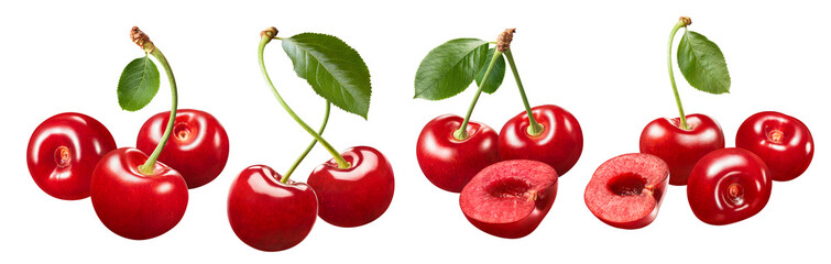 Fototapeta na wymiar Red sweet cherry bunch set isolated on white background