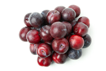 Bunch of plums, isolated on white background