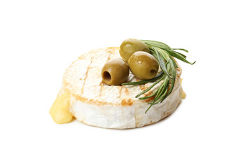 Tasty grilled camembert isolated on white background