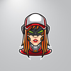 CYBER GIRL STREAMER MASCOT LOGO