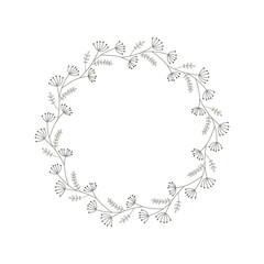 Vector wreath of plant branches. Round frame with place for text isolated on white background