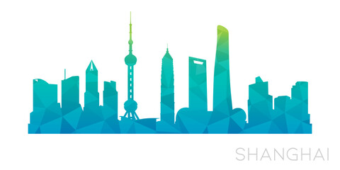 Fototapeta premium Shanghai, China Low Poly Skyline Clip Art City Design. Geometric Polygon Graphic Horizon Icon. Vector Illustration Symbol.
