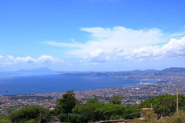 Fototapeta na wymiar Visiting Naples, view over the gulf and city from far away