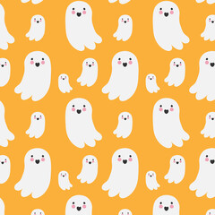 Halloween ghost seamless pattern background. Holidays cute ghost cartoon character vector illustration.	