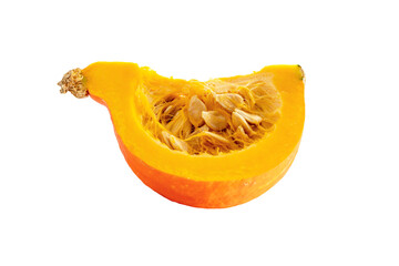Slice of orange pumpkin isolated on white background