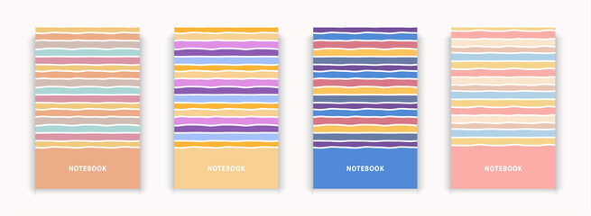 Collection 4 notebook striped stripes cover design page repeat pattern. orange blue yellow purple